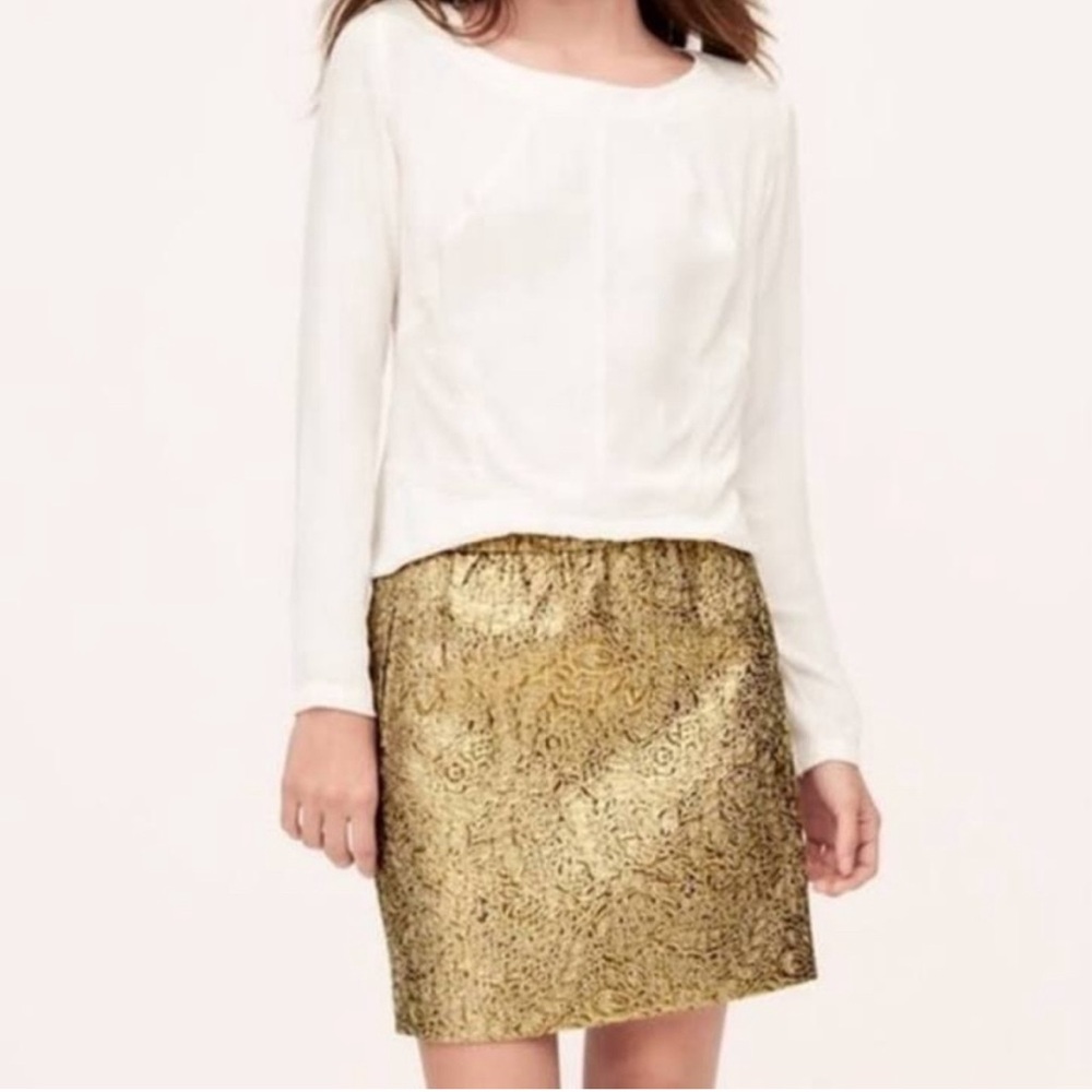 LOFT Gold Metallic Floral Jacquard Mini Skirt with Pockets